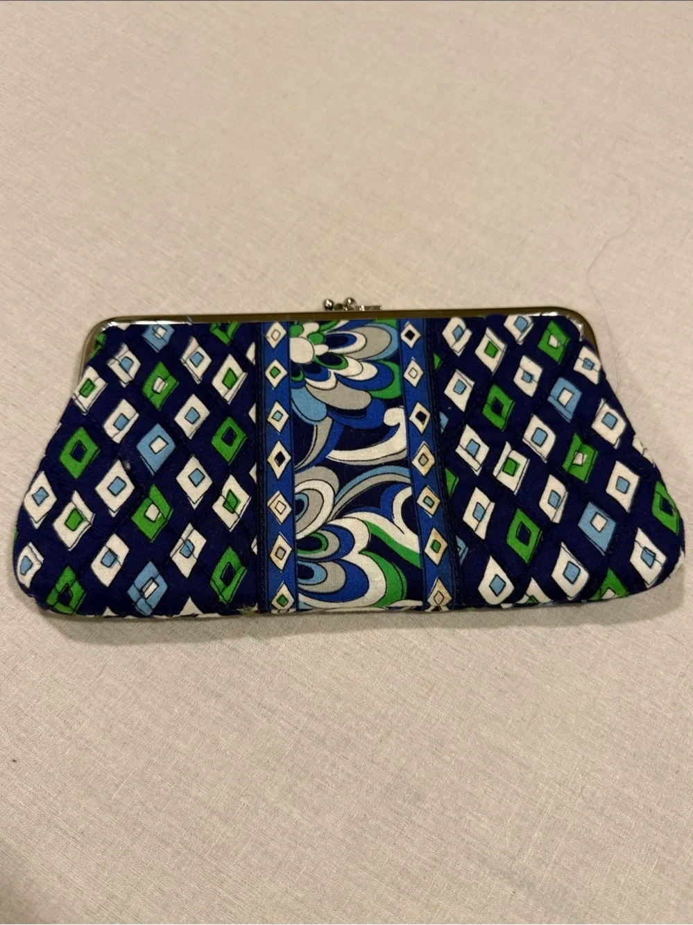 Vera Bradley Navy, Blue & Green Quilted Frame Clutch
